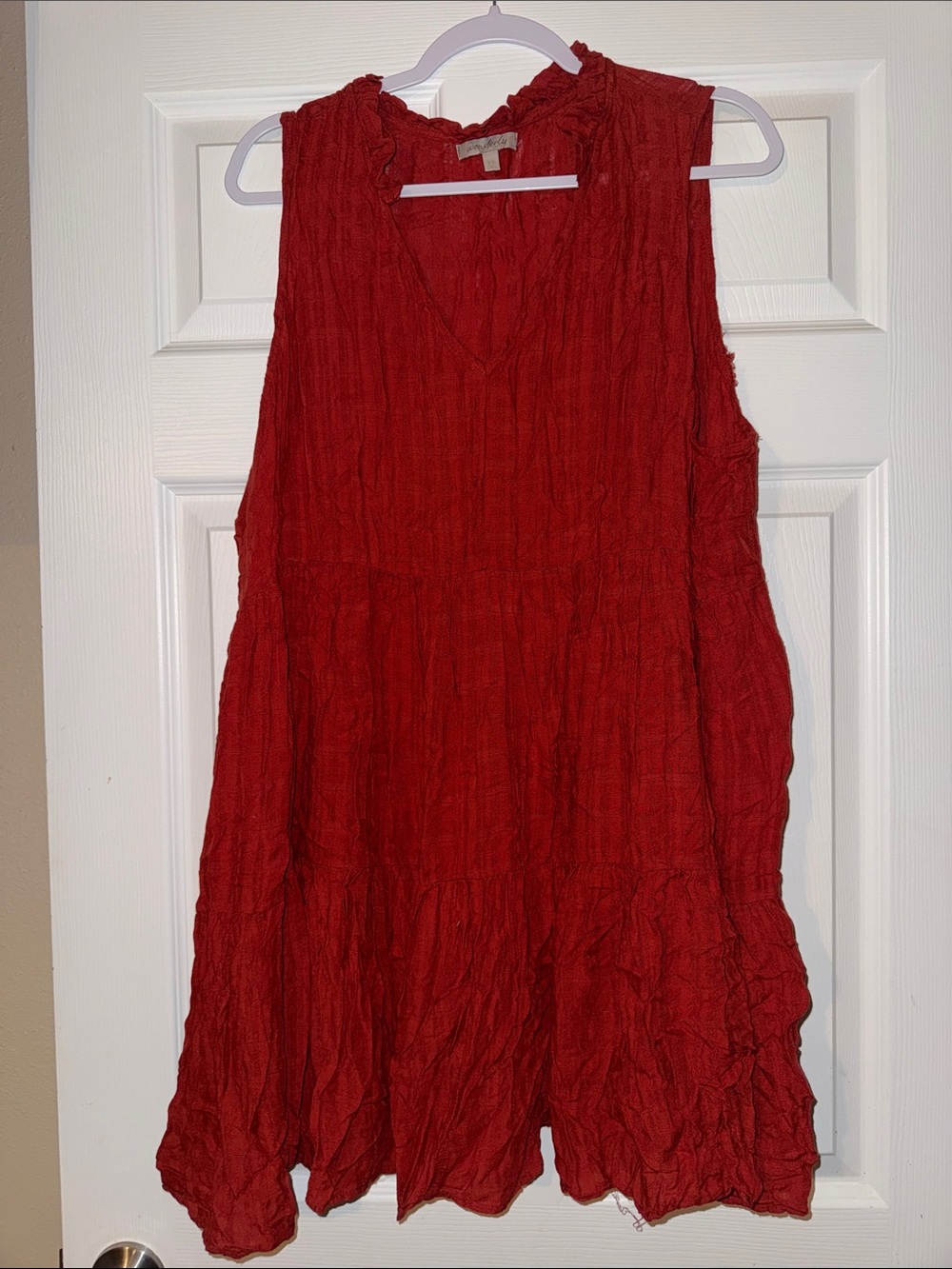 Wonderly Rust Red Sleeveless Crinkle Tunic